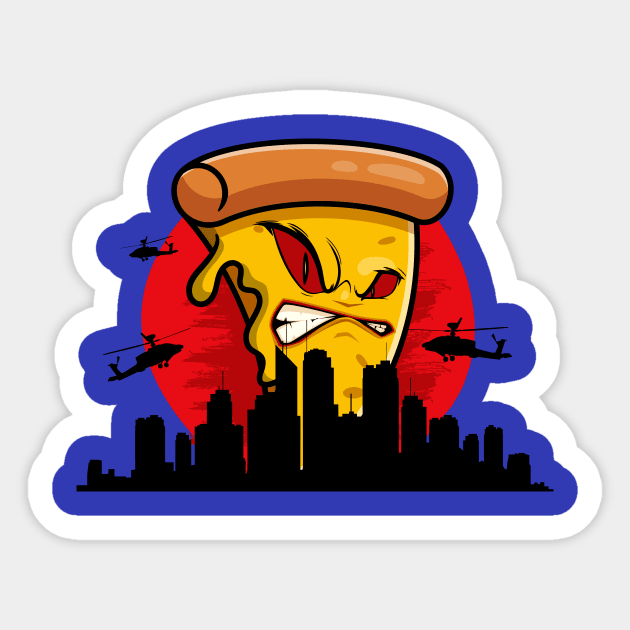 Evil pizza and city Sticker by My Happy-Design